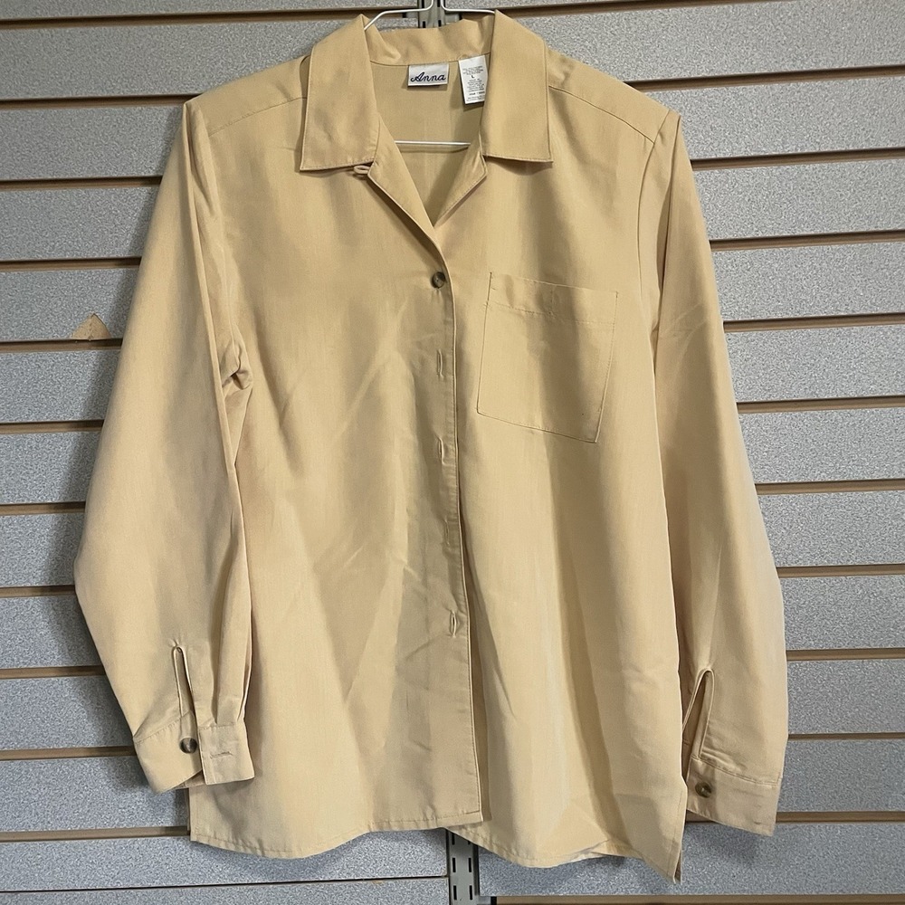 Anna Top‎ Shirt Blouse Long Sleeves EUC VTG Button Down Shoulder Pads